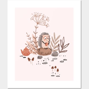 Cute Hedgehog drinking tea Posters and Art